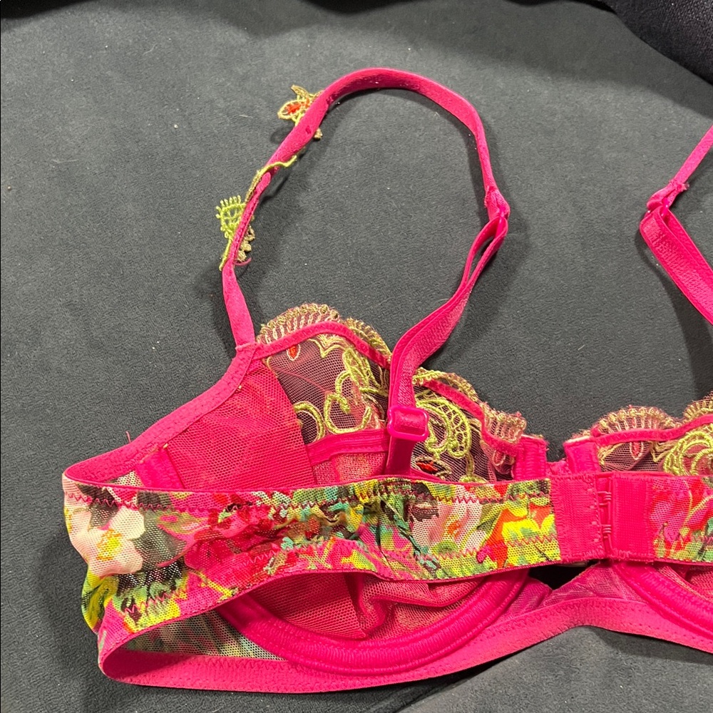 Vibrant Floral Lace Bra - Pink and Yellow - Picture 2 of 4